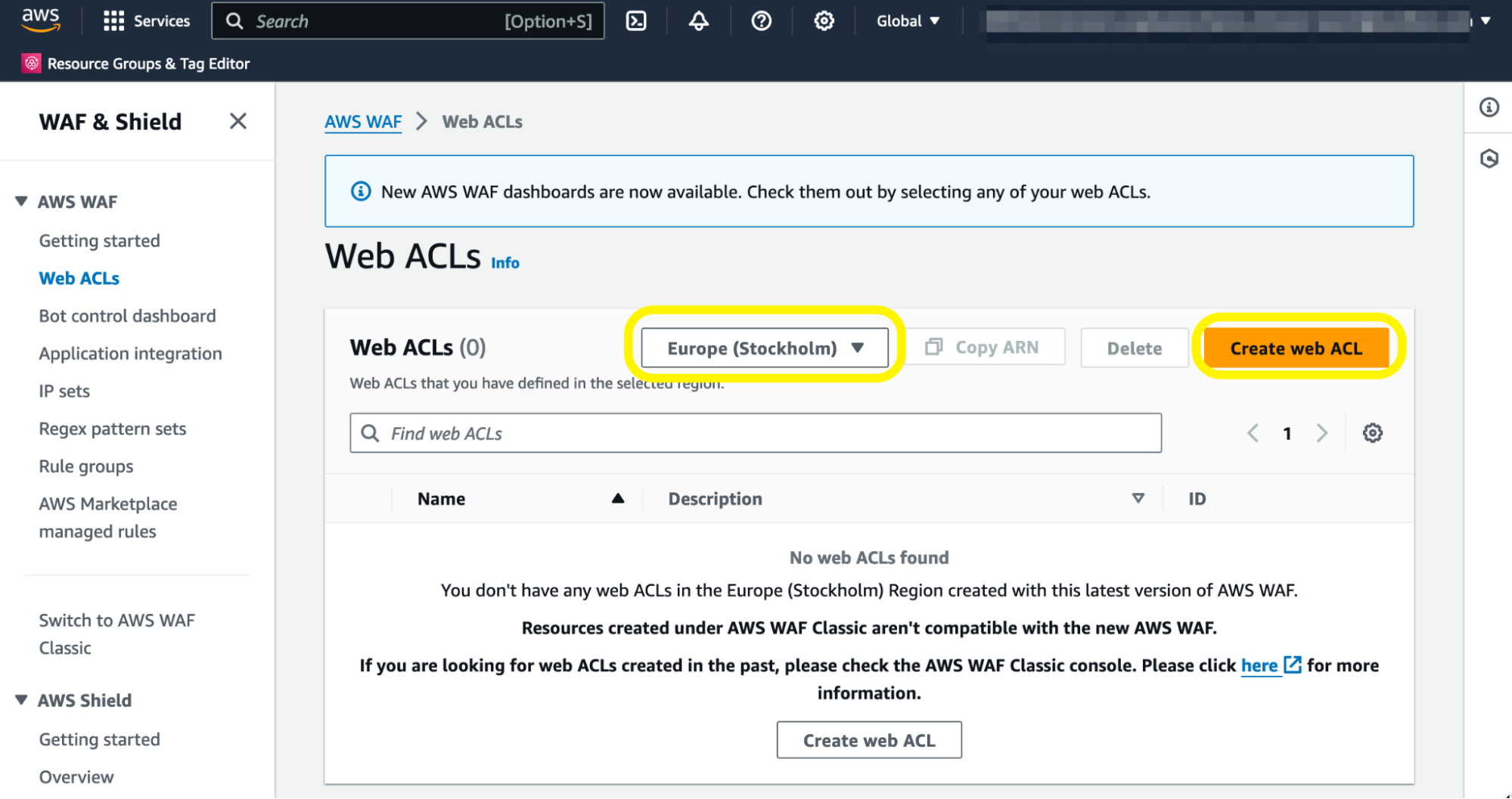 Creating the Web ACL