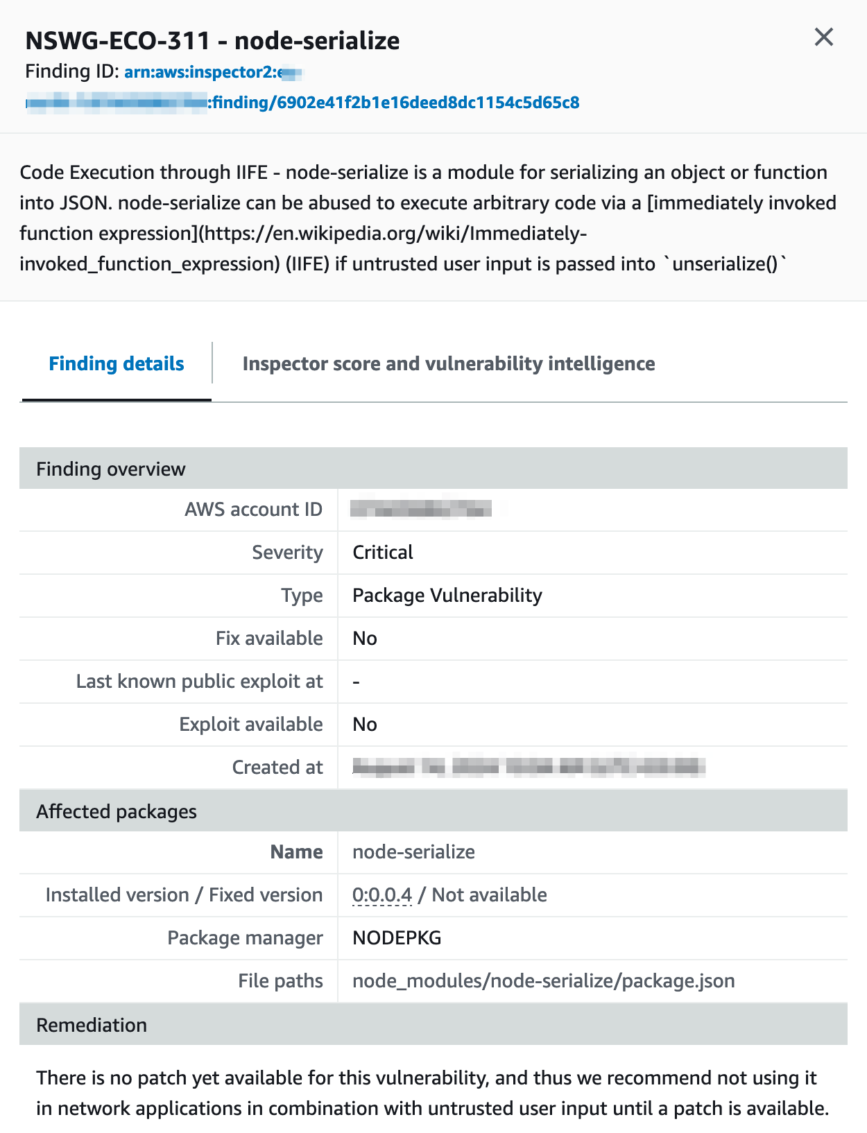 Critical finding - node-serialize