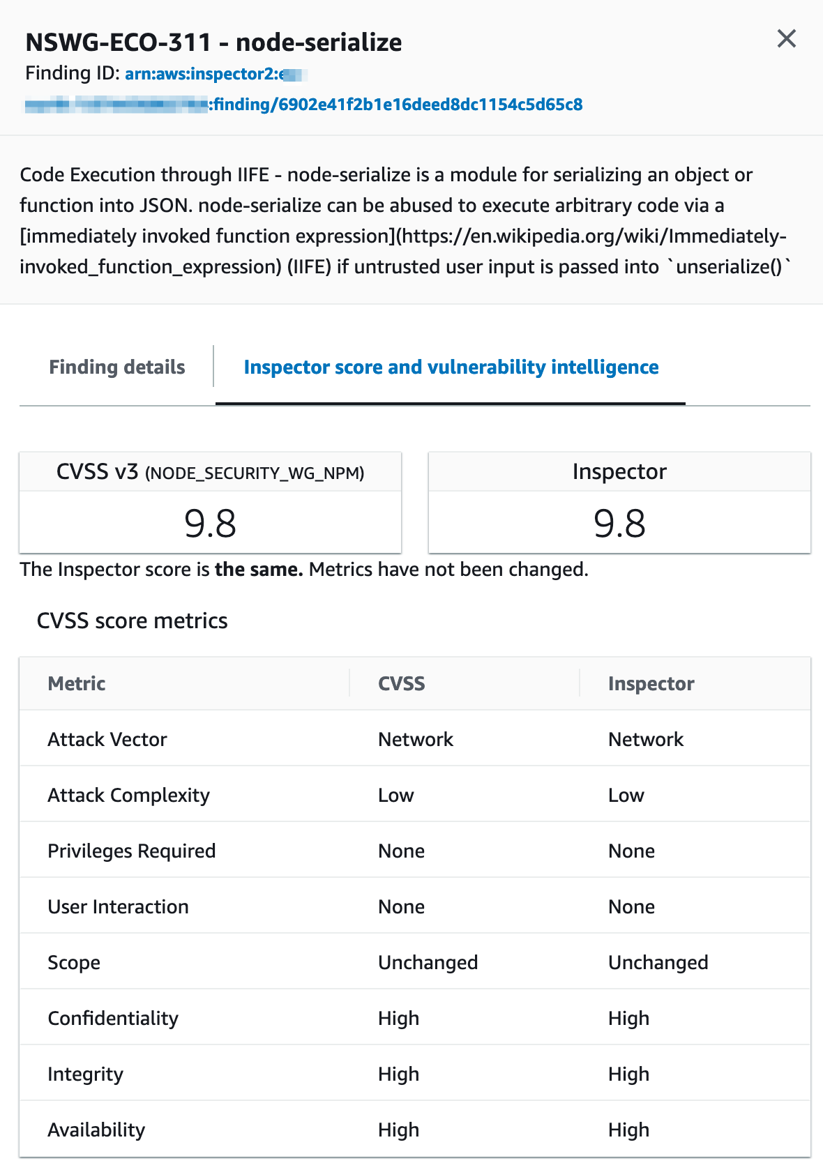 Amazon Inspector - finding score