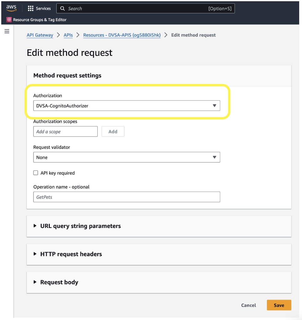 API Gateway, adding Authorization
