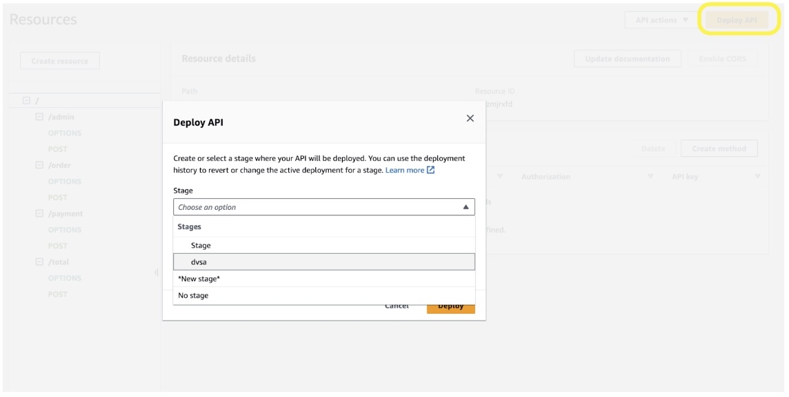 API Gateway, deploying API